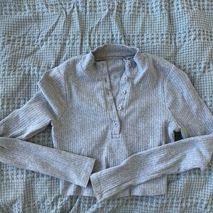 Gray Ribbed Long Sleeve Top